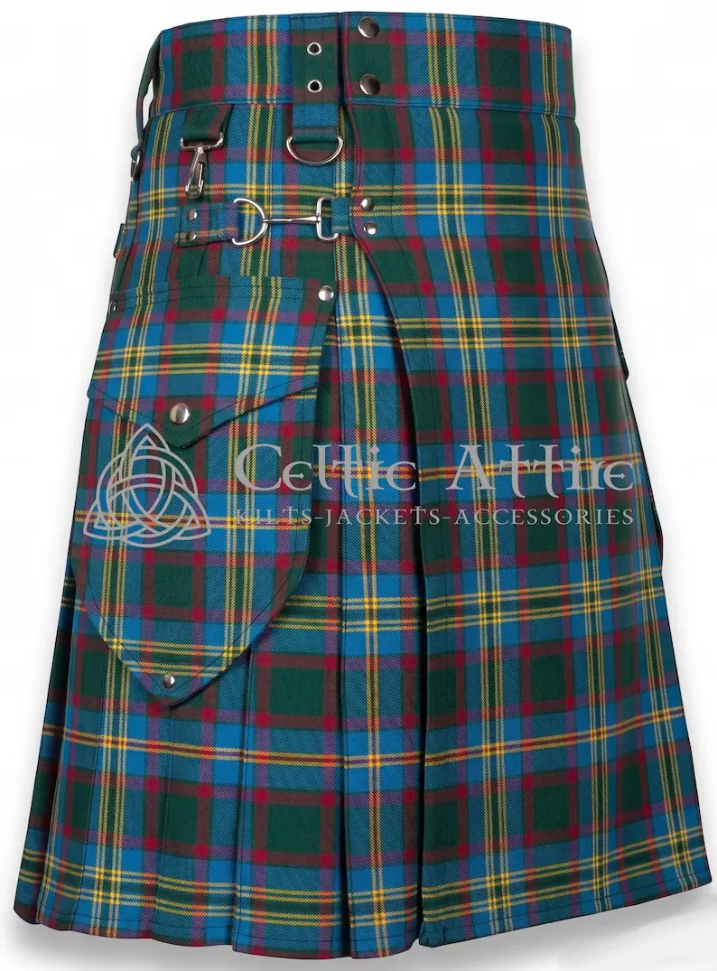 Irish County tartan utility kilt for men with cargo pockets front view