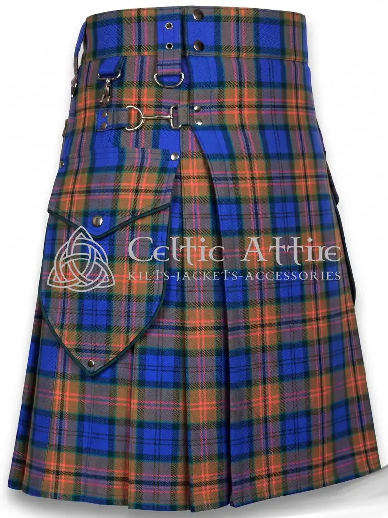 Irish County tartan utility kilt for men with cargo pockets front view