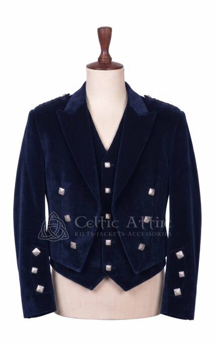 Men's Navy Velvet Prince Charlie Jacket & Waistcoat Set