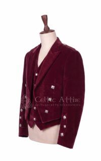 Men's Maroon Velvet Prince Charlie Jacket & Waistcoat Set