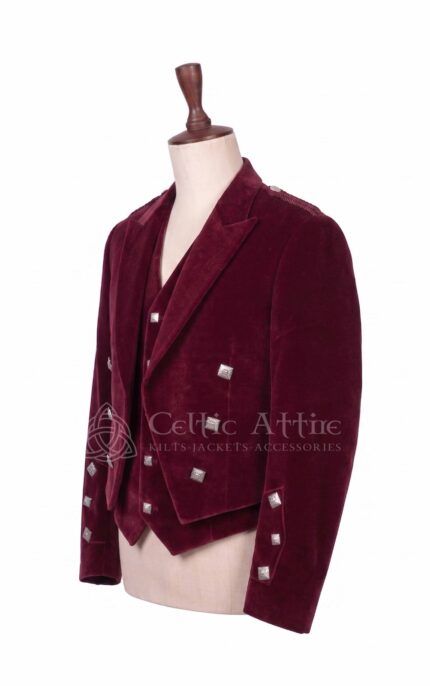 Men's Maroon Velvet Prince Charlie Jacket & Waistcoat Set