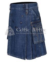 Heavy Drilled Denim Utility Kilt – Tactical Workwear Kilt, Black Or Blue, Custom Fit - Image 2